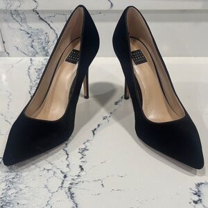 White House Black Market Classic Black Suede Heels - leather sole